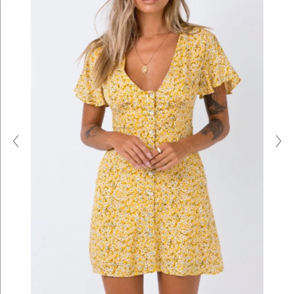 Princess Polly Yellow flower button up sundress